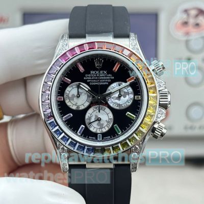 Swiss Replica N+ Factory Rolex Rainbow Daytona Diamond SS Gain Weight Watch 